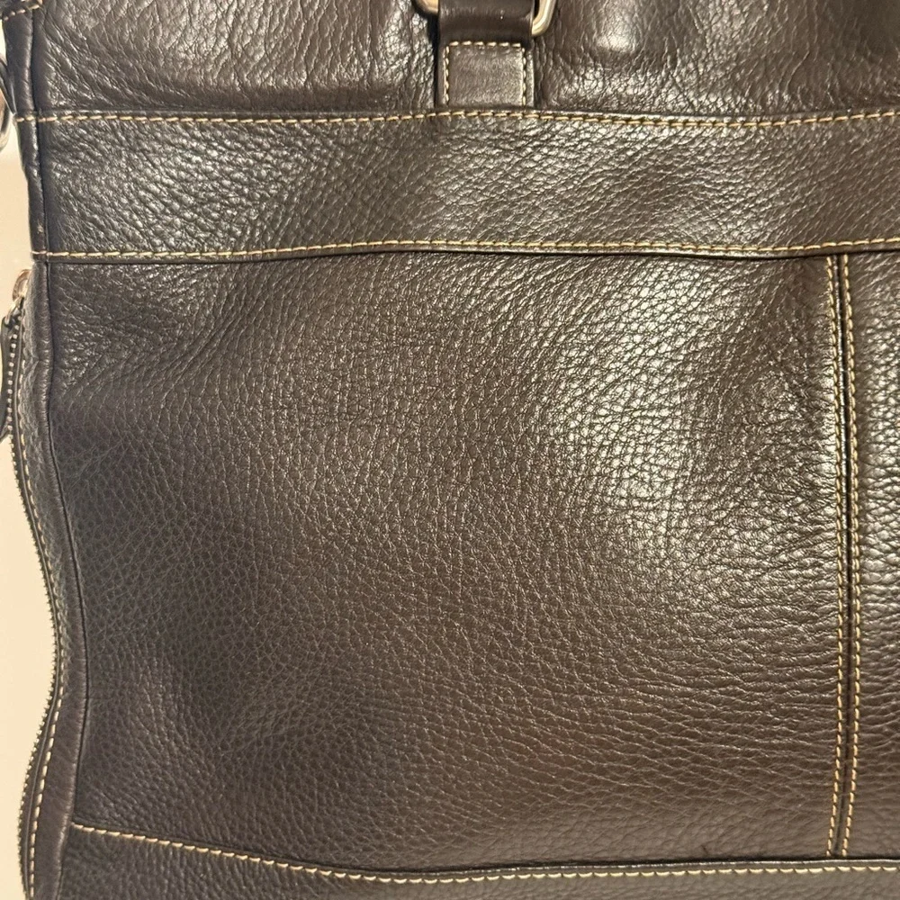 Levenger Dark Brown Leather Duffel Weekender Travel Carry On Fits 16” Laptop